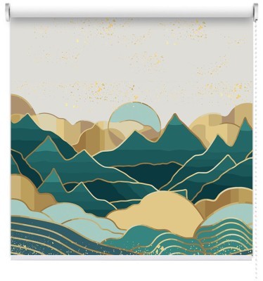 Houseart Green & gold mountain, Line Art, Ρολοκουρτίνες, 100 x 40 εκ.